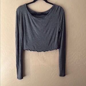 BRANDY MELVILLE • black & white striped crop long sleeve top